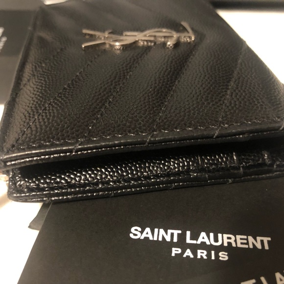 Authentic YSL Yves Saint Laurent Black Silver Bi Fold Small Wallet - Picture 4 of 16